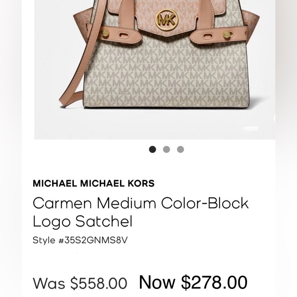 MICHAEL KORS”CARMEN” COLOR-BLOCK LOGO SATCHEL - Picture 8 of 10